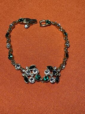 Givenchy Gold-Tone Bracelet with Emerald Green and Clear Crystals